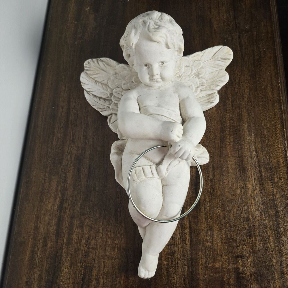 Vintage White Porcelain Cherub Towel Holder Wall Plaque – Ornate Victorian Style